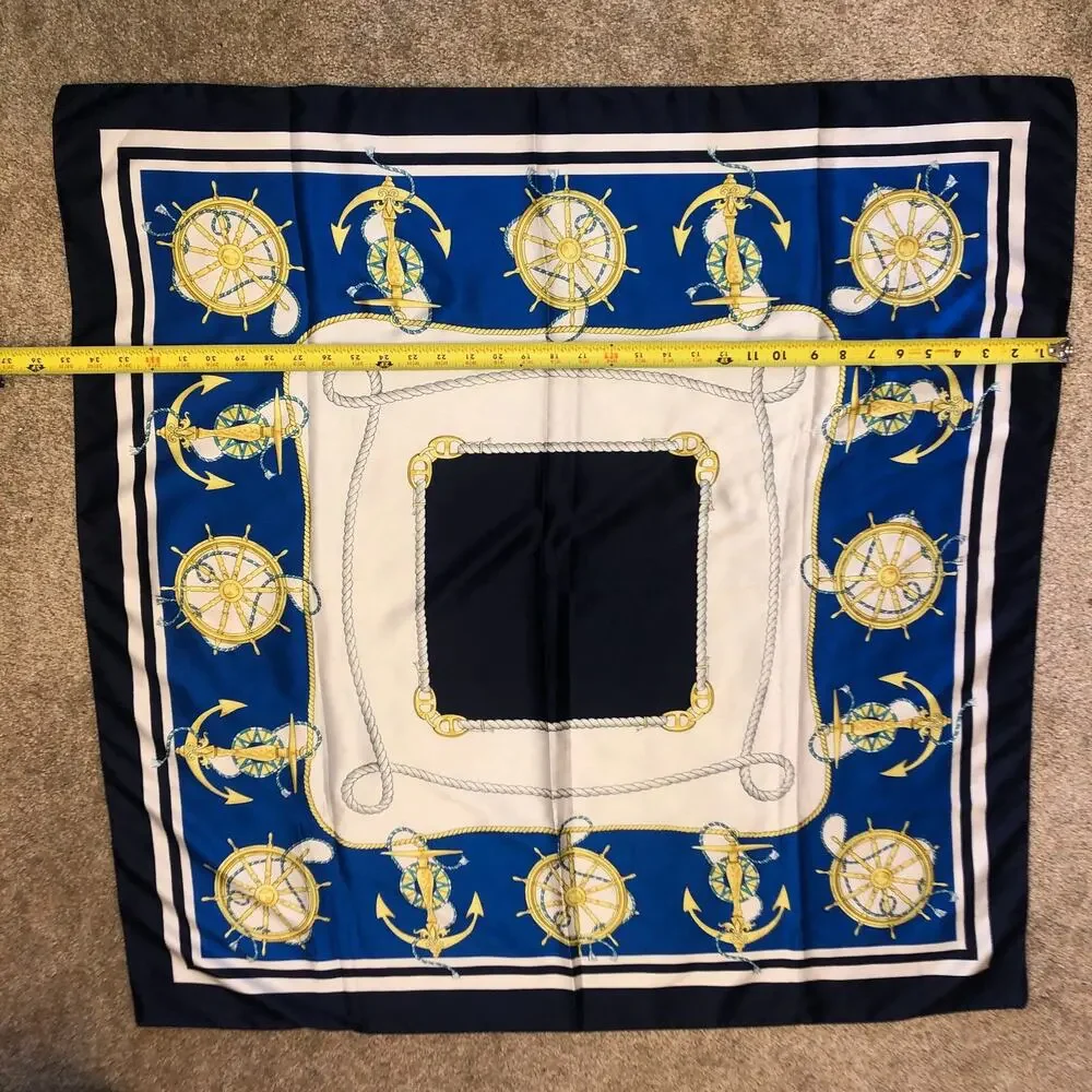 ITALIAN SCARF VTG NAUTICAL ART ROPES ANCHOR‎ BLUE YELLOW 35